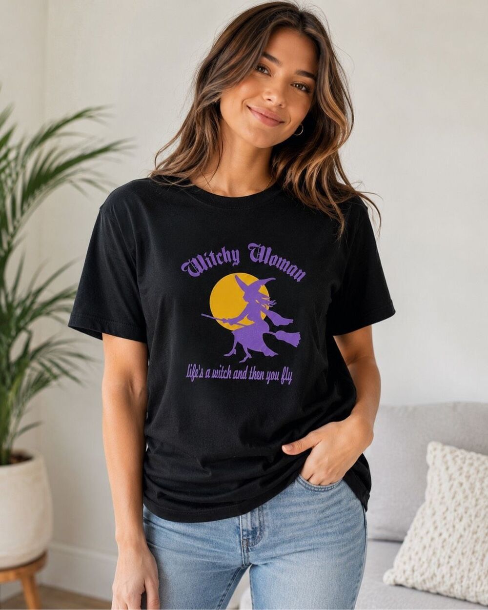 Fashion Bug Witchy Woman Black Halloween Graphic T-Shirt Size Large